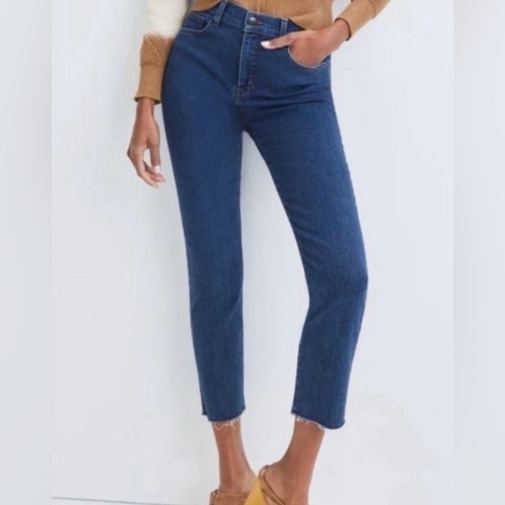 Veronica Beard Ryleigh Slim Straight High Rise Denim Jeans Raw Hem Womens 29